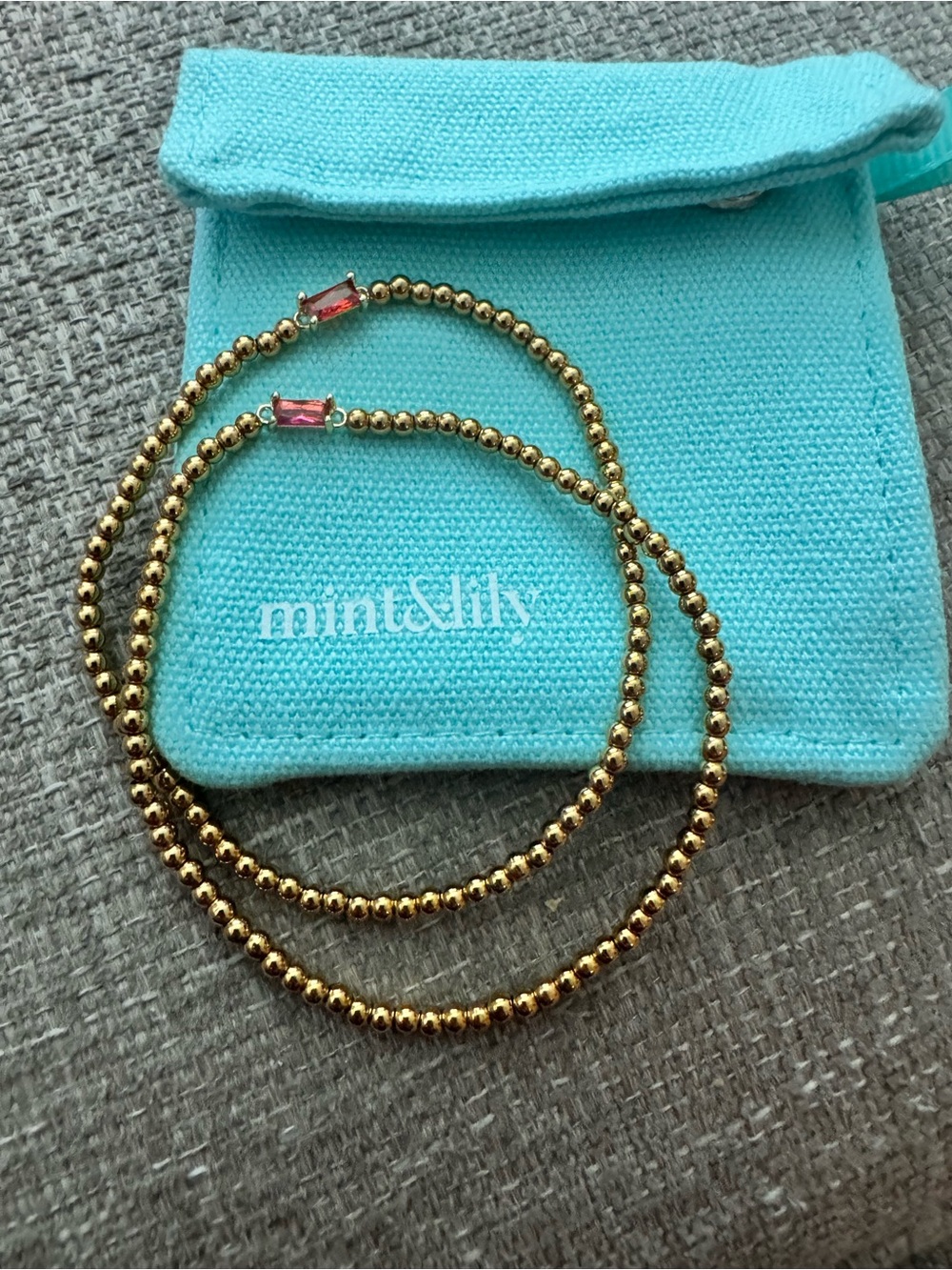 Gold Beaded Bracelet with Pink Accent Beads
 Never worn